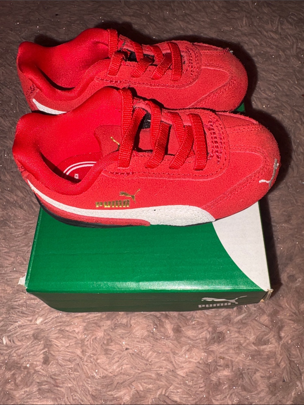 Puma Kids Red Suede Sneakers with White Stripe 5c